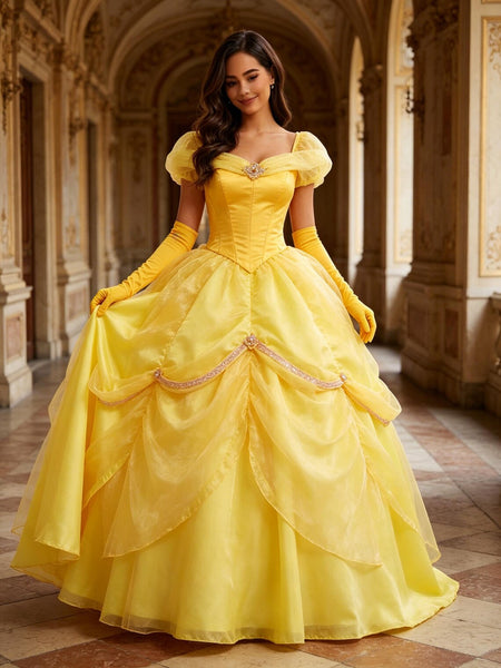 Halloween Beauty and the Beast Belle Dress for Women, Princess Cosplay Gown, Handmade, Warm Natural Style, Party & Performance Costume