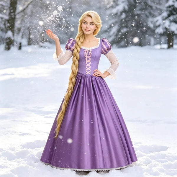 Long Hair Princess Dress, Purple Cosplay Gown,Girls Fairytale Costume, Halloween Outfit : Birthday Party Gown,Princess Ball Gown