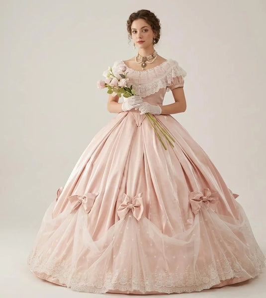 Pink Victorian Ball Gown | Gothic Lace Renaissance Cosplay Costume, Rococo Princess Evening Wear