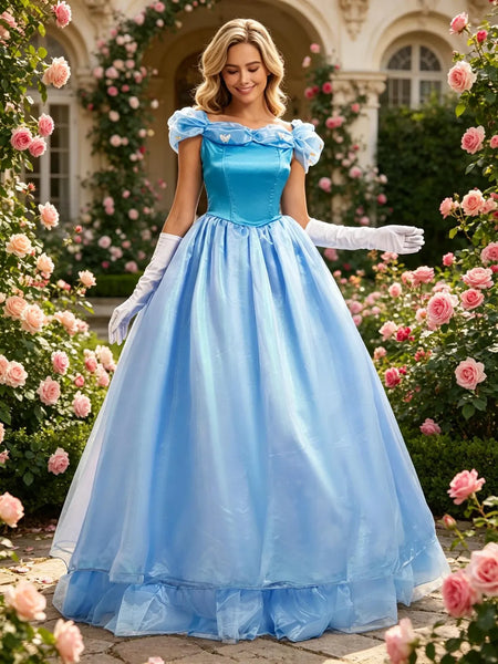 Blue Princess Cosplay Dress, Cinderella Costume, Snow White Inspired Gown, Handcrafted Stage Performance Outfit, Halloween Fairy Tale Dress