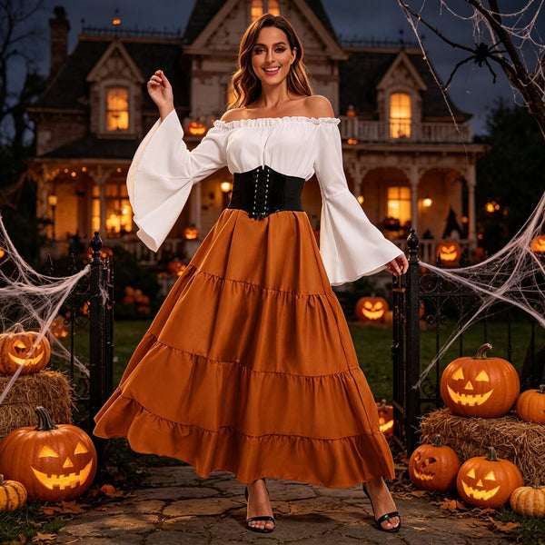 Medieval Queen Costume for Women, Vintage Renaissance Long Dress, Halloween Masquerade & Stage Performance Outfit
