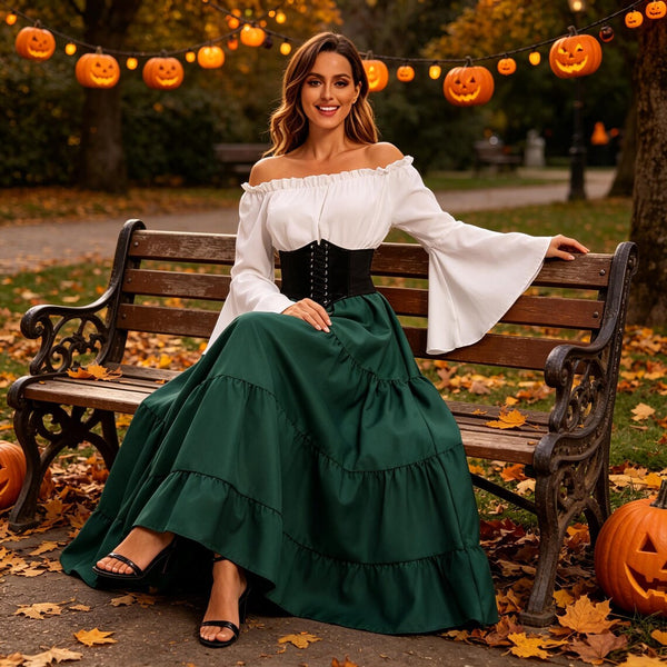 Medieval Queen Costume for Women, Vintage Renaissance Long Dress, Halloween Masquerade & Stage Performance Outfit