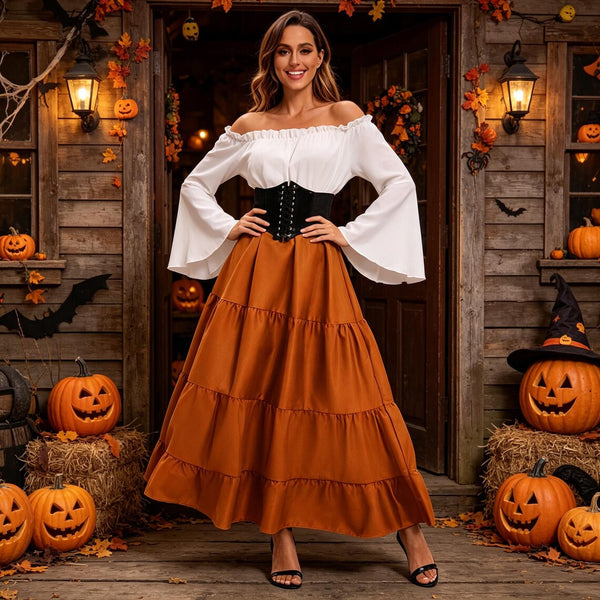 Medieval Queen Costume for Women, Vintage Renaissance Long Dress, Halloween Masquerade & Stage Performance Outfit