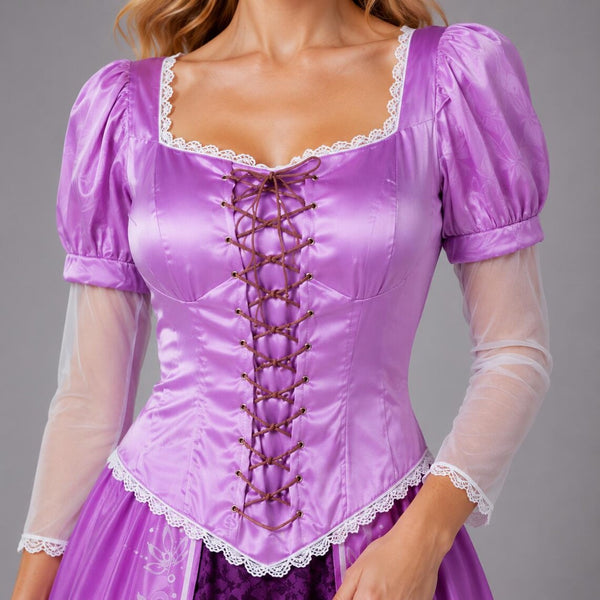 Women Rapunzel Purple Princess Costume, Tangled Cosplay Dress Up Outfit, Lace Up Corset Puff Sleeve Floor Length Ball Gown for Halloween Party