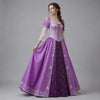 Elegant Purple Rapunzel Cosplay Ballgown, Floral Embroidery Hem Medieval Princess Dress for Adult Halloween Costume Party