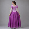 Elegant Purple Rapunzel Cosplay Ballgown, Floral Embroidery Hem Medieval Princess Dress for Adult Halloween Costume Party