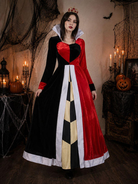 Queen of Hearts Costume for Women – Halloween Red Black Dress, Wonderland Villain Cosplay, Gothic Queen Outfit, Adult Fancy Dress
