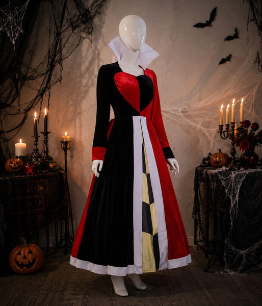 Queen of Hearts Costume for Women – Halloween Red Black Dress, Wonderland Villain Cosplay, Gothic Queen Outfit, Adult Fancy Dress
