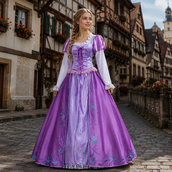 Women’s Fairytale Tower Princess Inspired Dress | Embroidery Fantasy Cosplay Gown for Gothic Party,Halloween Party and Elegant Costume Party