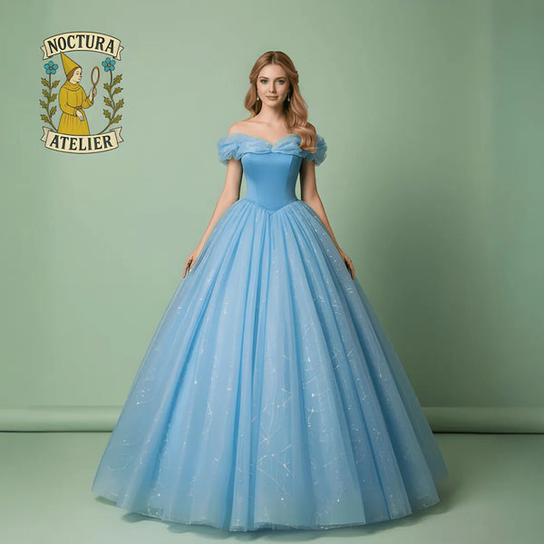 Blue Princess Ball Gown,Sparkly Tulle Graduation Dress,Fantasy Wedding Dress,Fairytale Inspired Puffy Evening Dress,Graduation&Prom Dress