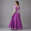 Elegant Purple Rapunzel Cosplay Ballgown, Floral Embroidery Hem Medieval Princess Dress for Adult Halloween Costume Party