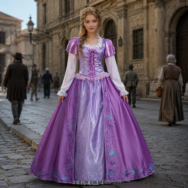Women’s Fairytale Tower Princess Inspired Dress | Embroidery Fantasy Cosplay Gown for Gothic Party,Halloween Party and Elegant Costume Party