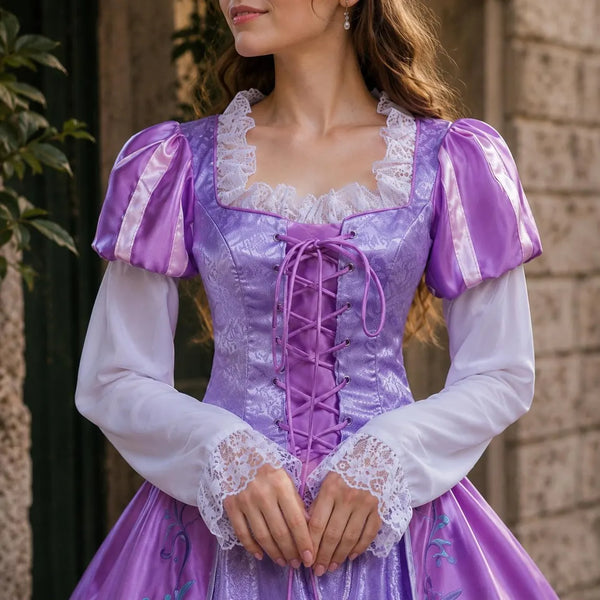 Women’s Fairytale Tower Princess Inspired Dress | Embroidery Fantasy Cosplay Gown for Gothic Party,Halloween Party and Elegant Costume Party