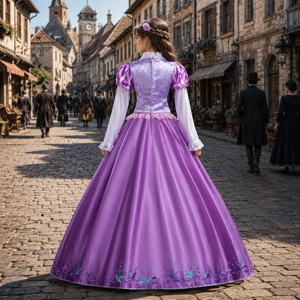Women’s Fairytale Tower Princess Inspired Dress | Embroidery Fantasy Cosplay Gown for Gothic Party,Halloween Party and Elegant Costume Party