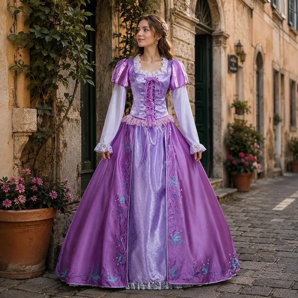 Women’s Fairytale Tower Princess Inspired Dress | Embroidery Fantasy Cosplay Gown for Gothic Party,Halloween Party and Elegant Costume Party