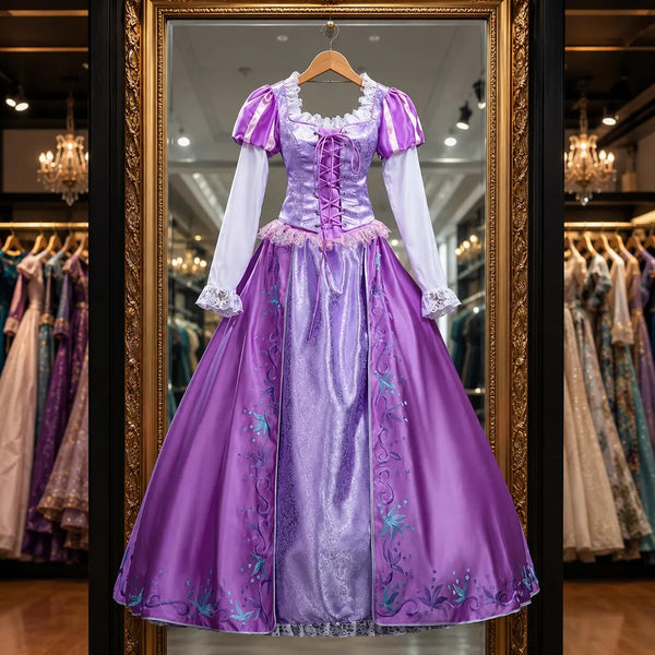 Women’s Fairytale Tower Princess Inspired Dress | Embroidery Fantasy Cosplay Gown for Gothic Party,Halloween Party and Elegant Costume Party