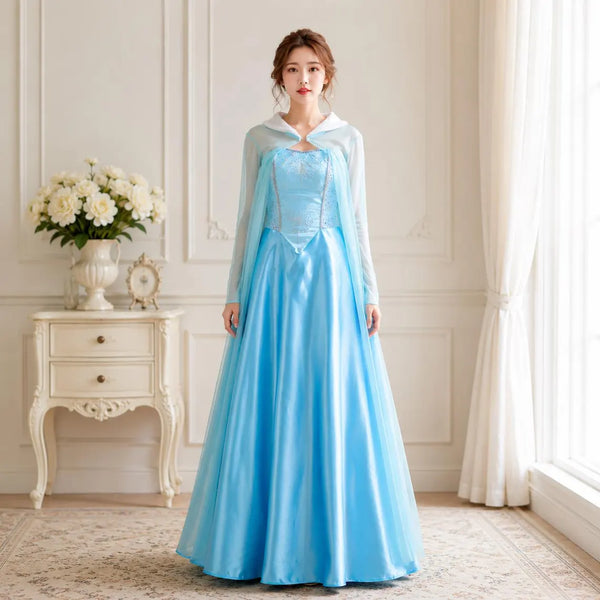Frozen Elsa Princess Dress Cosplay Anime Blue Elsa Costume Adult Snow Queen Costume, Handmade Halloween Carnival Frozen Roleplay Dress