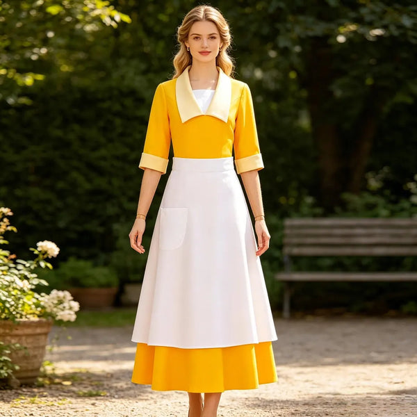 Women's Yellow Tiana Princess Waitress Dress with Apron Cosplay Costume
