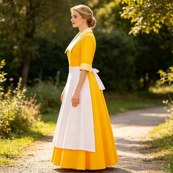 Women's Yellow Tiana Princess Waitress Dress with Apron Cosplay Costume