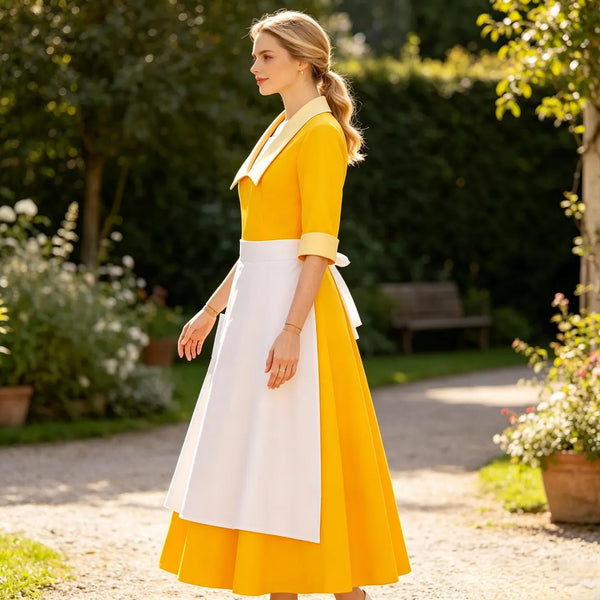 Women's Yellow Tiana Princess Waitress Dress with Apron Cosplay Costume
