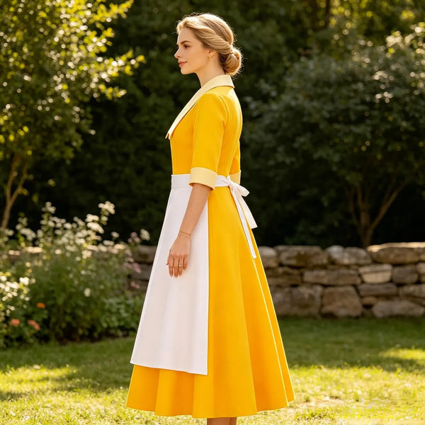 Women's Yellow Tiana Princess Waitress Dress with Apron Cosplay Costume