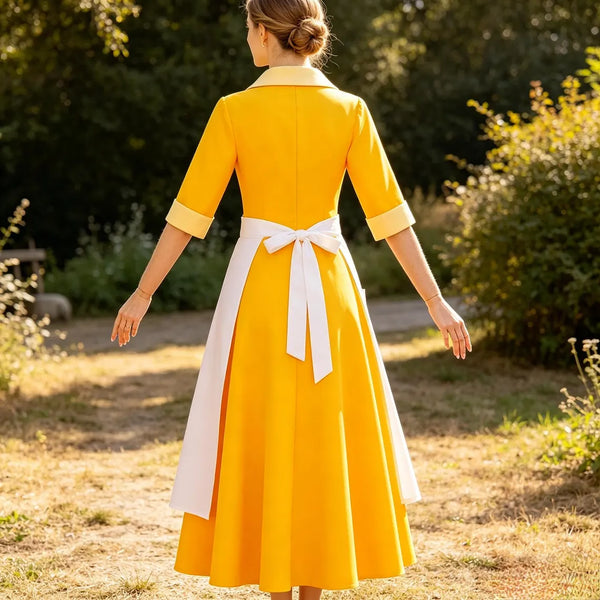 Women's Yellow Tiana Princess Waitress Dress with Apron Cosplay Costume