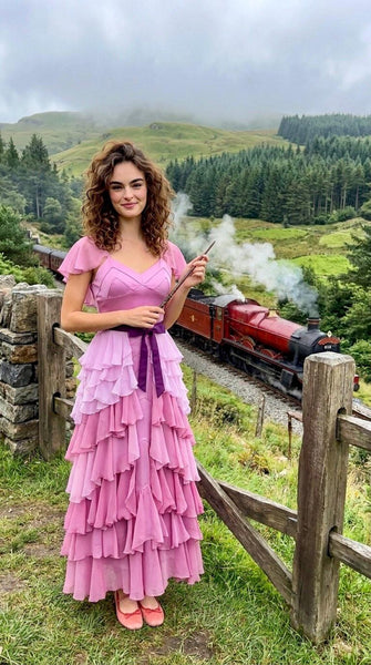 Hermione Yule Ball Dance Dress | Wizard Ball Gown Cosplay Costume | Pink & Lavender Fairy Formal Dress
