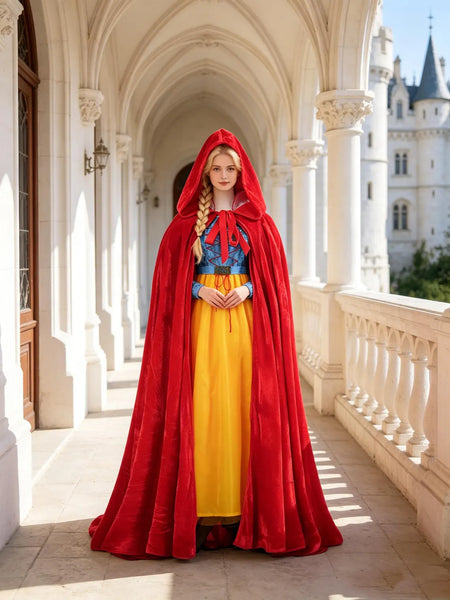 Deluxe Snow White Costume | Hooded Cape Included Fairytale Princess Dress, Storybook Costume for Halloween Dress-Up, Parties and Photoshoots