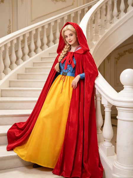 Deluxe Snow White Costume | Hooded Cape Included Fairytale Princess Dress, Storybook Costume for Halloween Dress-Up, Parties and Photoshoots