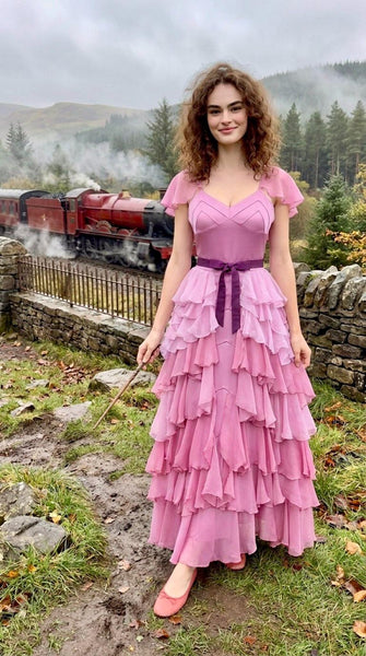 Hermione Yule Ball Dance Dress | Wizard Ball Gown Cosplay Costume | Pink & Lavender Fairy Formal Dress