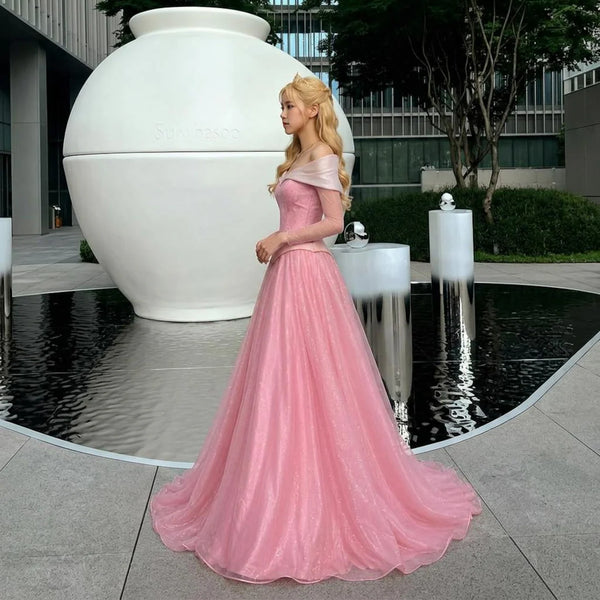 Pink Princess Costume Dress Aurora Ball Gown Sleeping Beauty Cosplay Women Adult Fairy Tale Birthday Party Dress Halloween Gown Custom Size