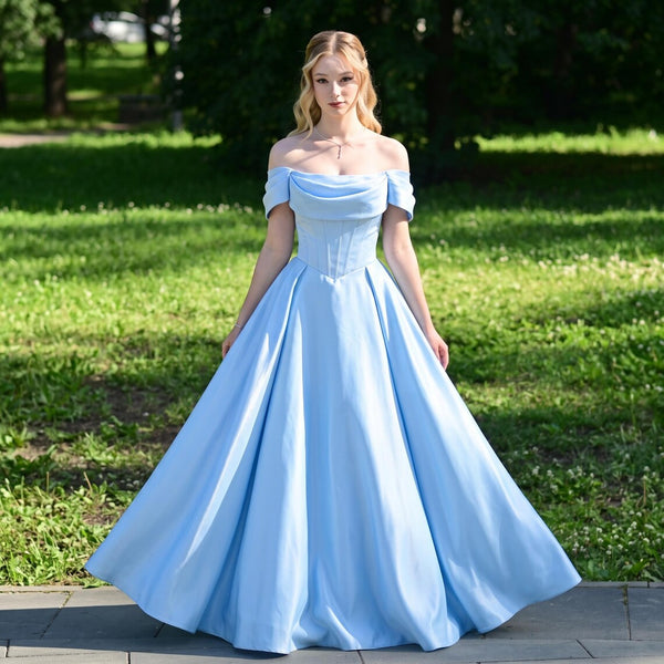 Cinderella Costume Dress Princess Ball Gown Cosplay Corset Off Shoulder Prom Gown Light Blue Fantasy Fairytale Outfit Adult Women Costume