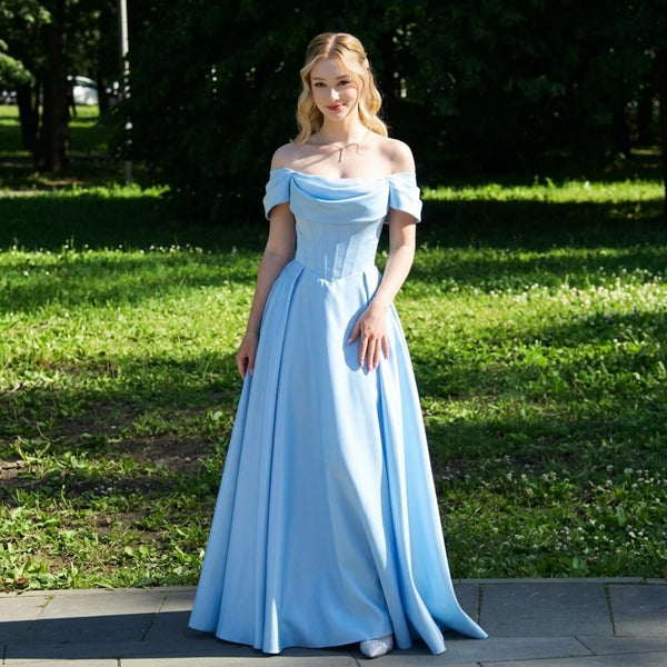 Cinderella Costume Dress Princess Ball Gown Cosplay Corset Off Shoulder Prom Gown Light Blue Fantasy Fairytale Outfit Adult Women Costume