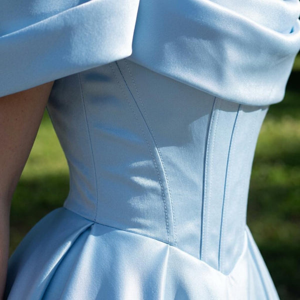 Cinderella Costume Dress Princess Ball Gown Cosplay Corset Off Shoulder Prom Gown Light Blue Fantasy Fairytale Outfit Adult Women Costume