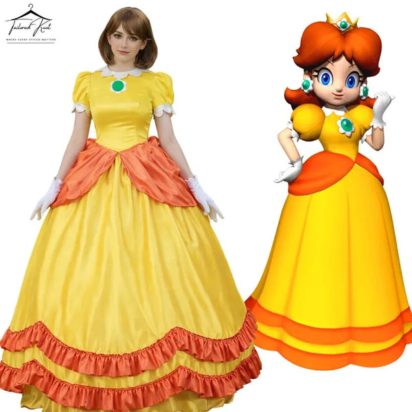 Princess Daisy Costume | Princess Peach Costume | Fairytale Princess Gown for Women | Halloween Cosplay Dress