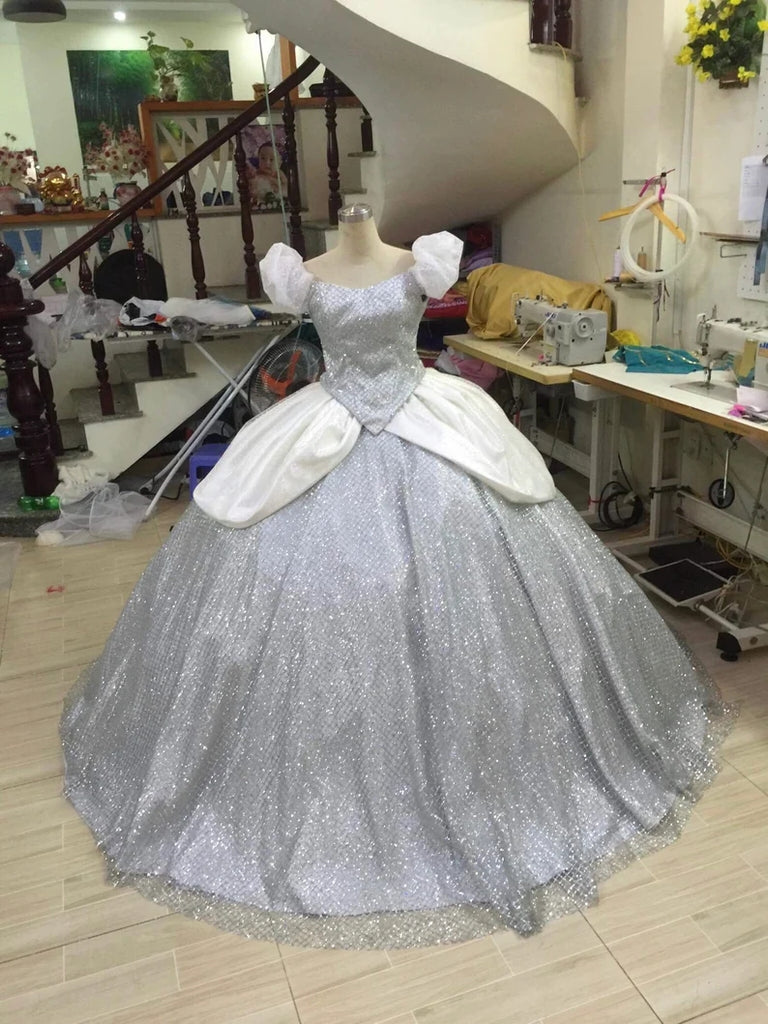 cinderella silver dress Silver Sparkly Cinderella Cinderella Adult Princess Costume Cosplay In – Mermaidcosplay