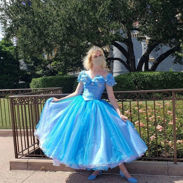 Knee length Cinderella Cinderella Live Actions InspiredShort Cinderella Dress Blue Offshoulder dress