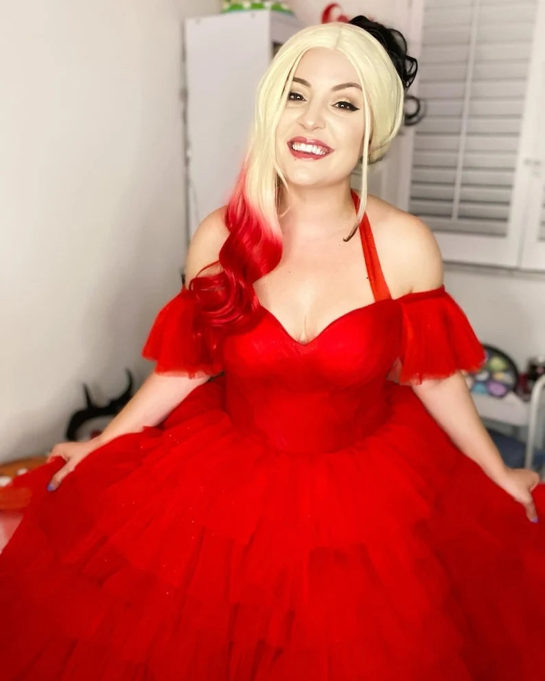 strapless open back dress Harley Quinn The Suicide Squad 2 Red Dress Outfit S / Women