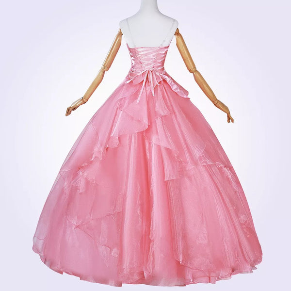 Wicked Glinda Cosplay Costume Women Pink Dress Outfit Wedding Dress + Crinoline