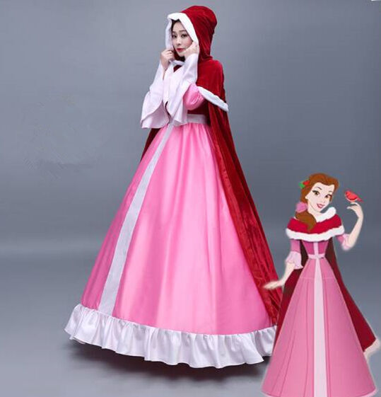 strapless open back dress Belle Red Cape Costume Belle Pink Costume Inspired Beauty and The Beas –  Mermaidcosplay