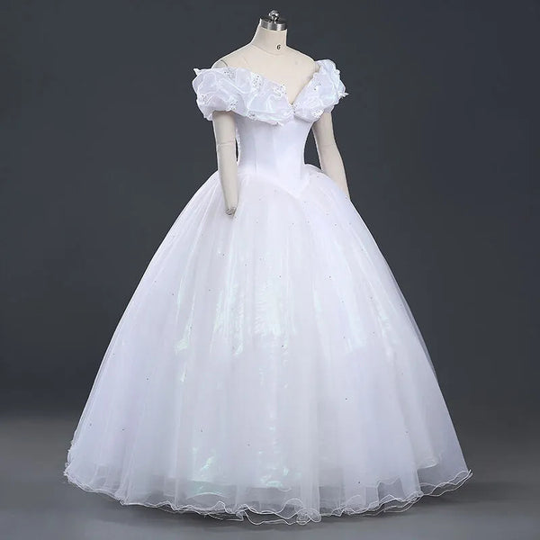 Princess Cinderella White Cosplay Costume Adult Wedding Dress Halloween Women Costume Dress