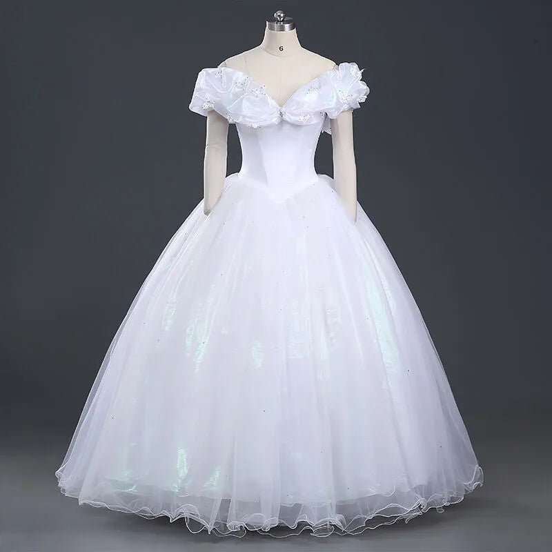 Princess Cinderella White Cosplay Costume Adult Wedding Dress Halloween Women Costume Dress