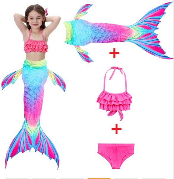 Realistic Best Kids Mermaid Tail Swimsuit Bikini for Swimming with Pink Top