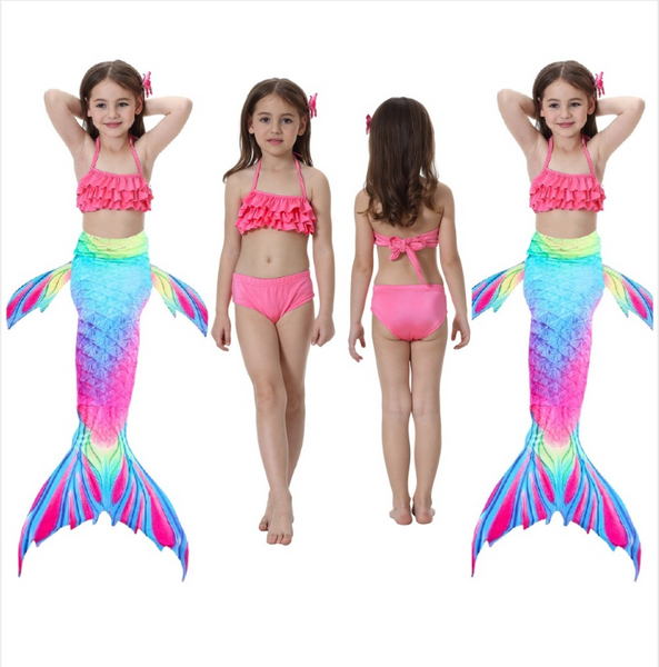 Realistic Best Kids Mermaid Tail Swimsuit Bikini for Swimming with Pink Top