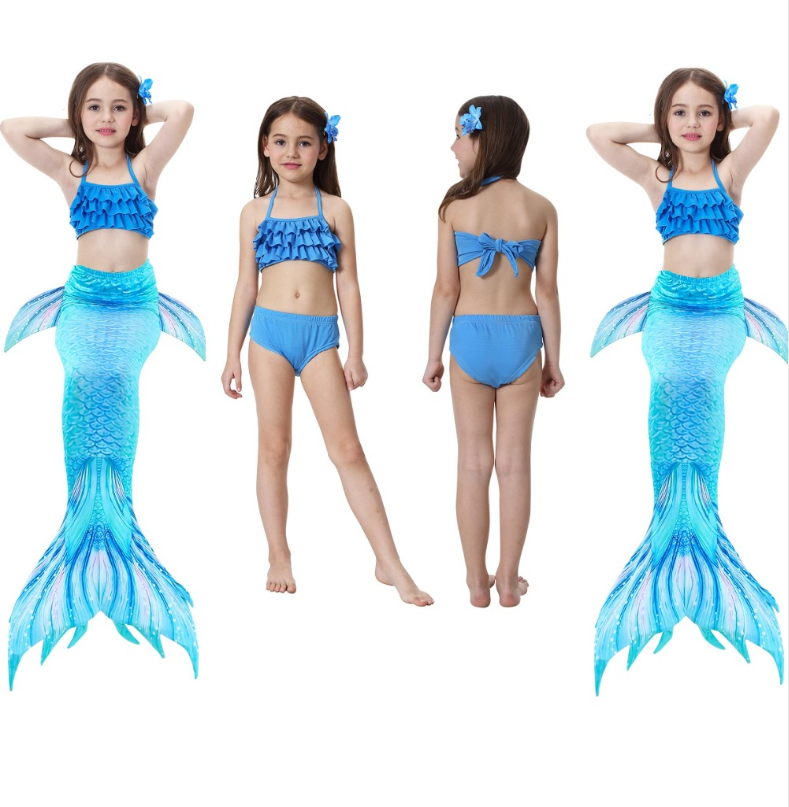 Realistic Best Kids Mermaid Tail Swimsuit Bikini for Swimming with Blue Top