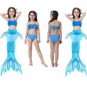 Realistic Best Kids Mermaid Tail Swimsuit Bikini for Swimming with Blue Top