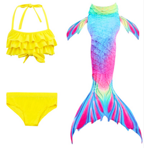 Realistic Best Kids Mermaid Tail Swimsuit Bikini for Swimming with Yellow Top