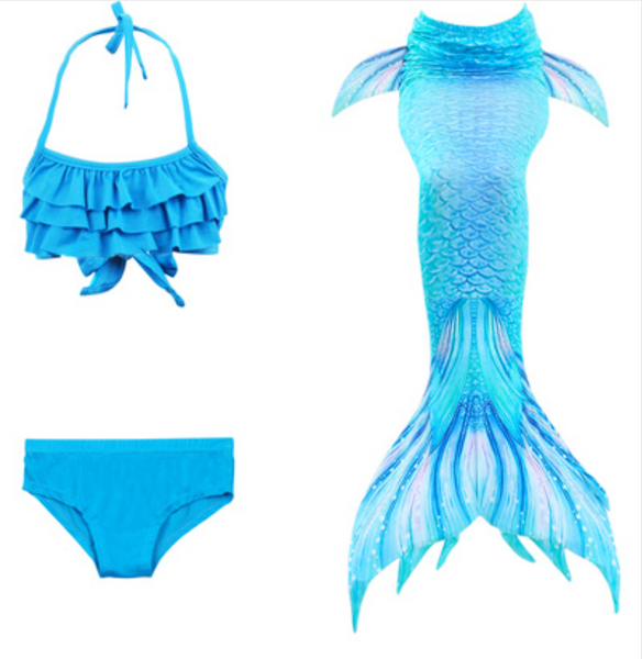 Realistic Best Kids Mermaid Tail Swimsuit Bikini for Swimming with Blue Top