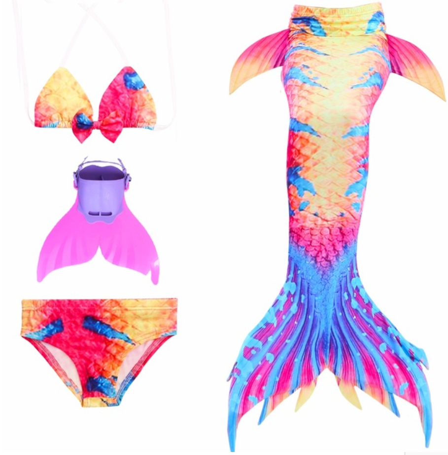 Kids Mermaid Swimming Tail Swimsuit Cosplay Mermaid Tails F with Fins Monofin Flipper for Girls