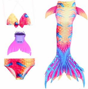 Kids Mermaid Swimming Tail Swimsuit Cosplay Mermaid Tails F with Fins Monofin Flipper for Girls